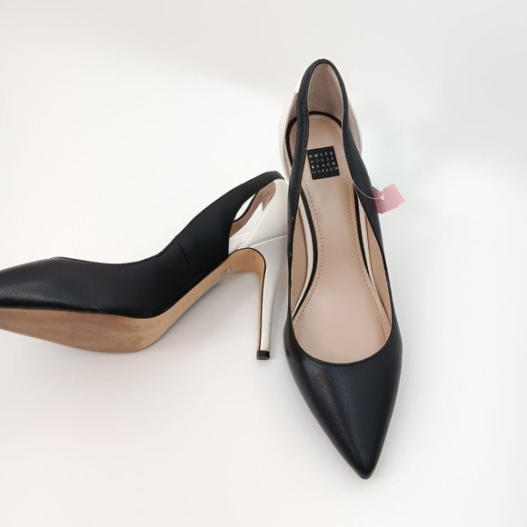 WHITE HOUSE BLACK MARKET WOMENS BLACK/WHITE PUMPS SIZE 9.5M - Picture 4 of 16